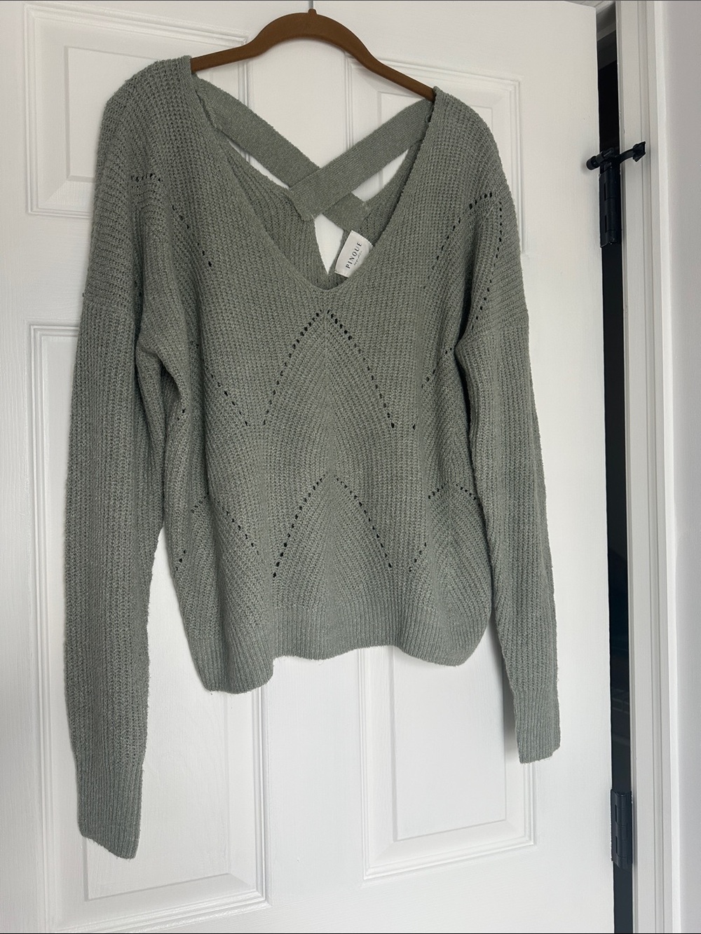 Crisscross Back V-Neck Sweater in Sage Green
